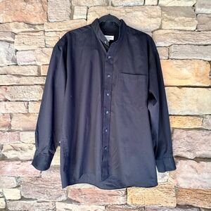 YSL Yves Saint Laurent Men Black Mandarin Collar Button Up Luxury Shirt 16 32-33